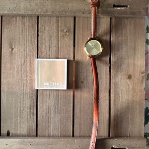 MK Brown Leather Double Wrap Gold Watch, Excellent condition.
